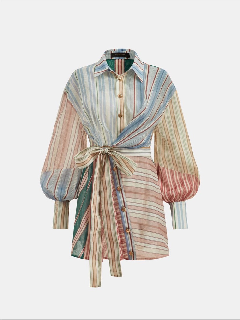 Commense Pastel Multi-Stripe Tie-Waist Mini Dress